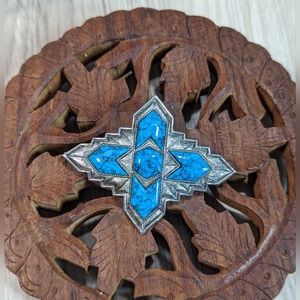 Sarah Coventry Brooch Concho Native American Silver Tone Turquoise Southwest